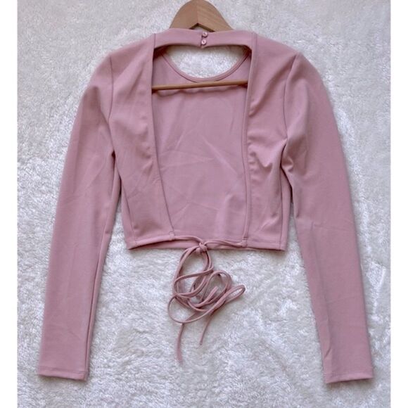 NWT Zara Long Sleeve Crop Top with Bow in Pale Pink, Size XS - Picture 15 of 16